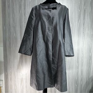 Banana Republic Silk Blend Silvery Gray Trench Dress Coat Button Bow 3/4 Slve XL